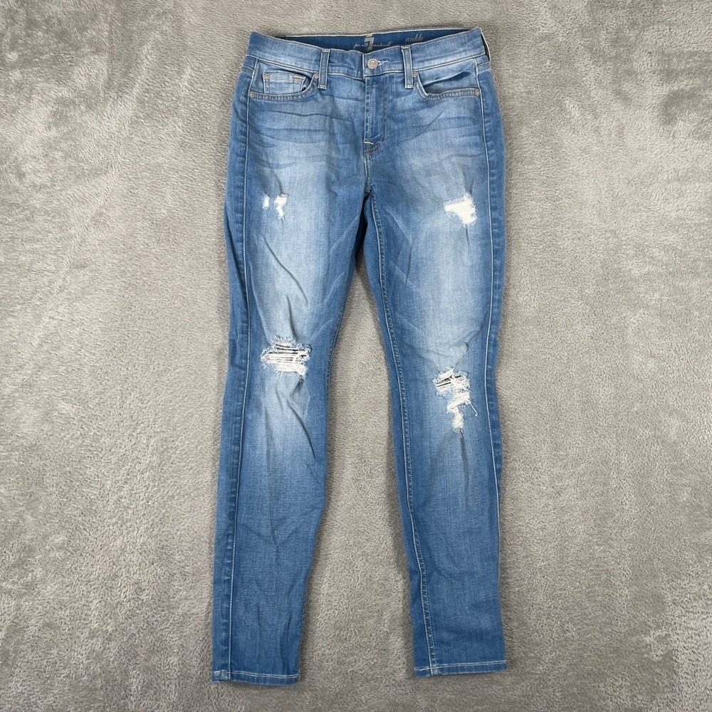 7 For All Mankind Gwenevere Ankle Jeans Womens 28 Blue Distressed Skinny Denim